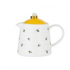 Hive shaped ceramic teapot with 3D bee lid and painted flying bees