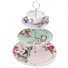 Fine china 3 tier cake stand with alice in wonderland illustrations.