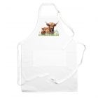 a highland cow print white polyester kitchen apron for cooking and baking