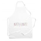 white kitchen cooking apron with a vintage style cutlery print on the pocket