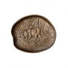 Brass-coloured jungle themed serving dish, with embossed leopard design.