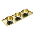 brass coloured platter with three serving bowls