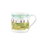 Large fine china mug printed with a watercolour painting of an English Landscape and swirled skies by Rhiannon Chauncey