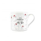 white bone china mug with a festive christmas cat design