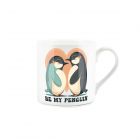 a valentine's white fine bone china mug with penguin design