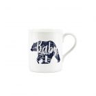 FIne china mug with navy blue bear print and baby text
