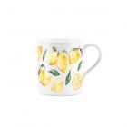 White fine china mug printed with yellow and green citrus lemon design