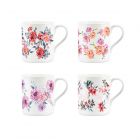 Purely Home Small Bone China Painted Florals Mugs - Set of 4