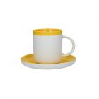 bright yellow and white espresso cup and saucer set