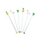Set of six high-quality glass cocktail/ drink stirrers featuring a range of tropical designs.