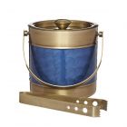 Brass and blue coloured ice bucket with tongs