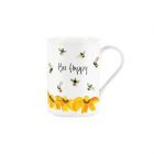 Watercolour bee printed fine china mug, with Bee Happy text