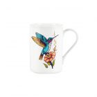 Fine bone china mug with hummingbird print in a tattoo style