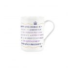 king charles III coronation gift bone china mug with key words about the day