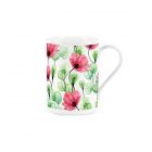 Red and green poppy floral printed fine china mug