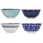 Set of 4 blue, mismatched bowls