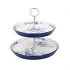 Blue and white rose printed 2-tier cake stand
