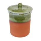 Terracotta compost pot with green glazed vented lid