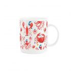 novelty bone china christmas mug decorated with red sea creatures