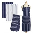 Kitchencraft Apron, Tea Towels & Double Oven Glove Set  - Blue Butchers Stripe