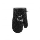 Black and white oven gauntlet with Hot Stuff text