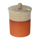 Terracotta pot with sand-like dipped top and lid