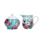 Clovelly inspired nautical and floral painted creamer and sugar bowl