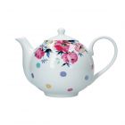 Floral and spotty porcelain teapot with 1L capacity