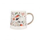 Fine china tankard-style mug featuring a country living themed design and dipped beige handle.