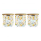 set of three enamel storage canisters with a pretty floral daisy print