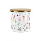 Enamel and bamboo storage jar printed with bunnies and Easter eggs