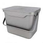 Silver rectangular food waste compost caddy bin with carry handle. 5 litre capacity shiny grey storage container.