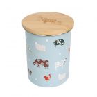 Farm animal printed biscuit bin with wooden lid