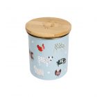 Blue kitchen storage with farm animal multi print