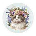 Purely Home Large Round Textured Glass Chopping Board - Flower Crown Cat