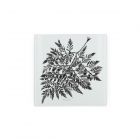 Square smooth glass white hot pot stand featuring a black fern leaf design by artist Rhiannon Chauncey.