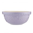 large stoneware mixing bowl in lilac purple with an embossed floral print