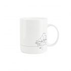 white bone china mug with a fine line drawing of classical instruments, perfect as a gift for music lovers