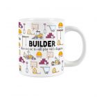 Extra large white mug with builder text and illustrations 