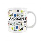 Giant stoneware mug printed with landscaper tools and text 