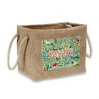 Eco-friendly pet toys storage bag made from natural jute with jute rope handles.