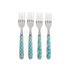 set of four metal & porcelain cake forks with a mint green moroccan print