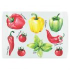 Large textured glass chopping board with peppers print
