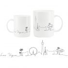 Range of line drawing city skylines printed on white fine china mugs