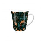 dark coloured latte ceramic mug with a Christmas woodland design