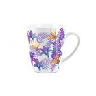 Fluted ceramic latte mug with tropical purple print