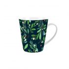 small ceramic latte mug with a christmas mistletoe print