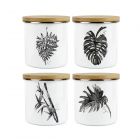 set of four tea, coffee, sugar and decaf storage canisters with a leaf design