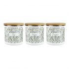 set of three tea coffee and sugar storage canisters with a green leaf design