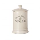 cream ceramic kitchen sugar storage jar with regal kitchen pantry sugar label and crown